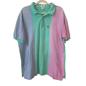 Vintage 80s Lacoste Pastel Color-blocked  Striped Polo Collared Shirt Preppy Dad
